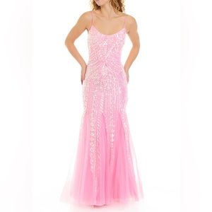 Women’s Spaghetti Strap Pink Sequin Pattern Gown